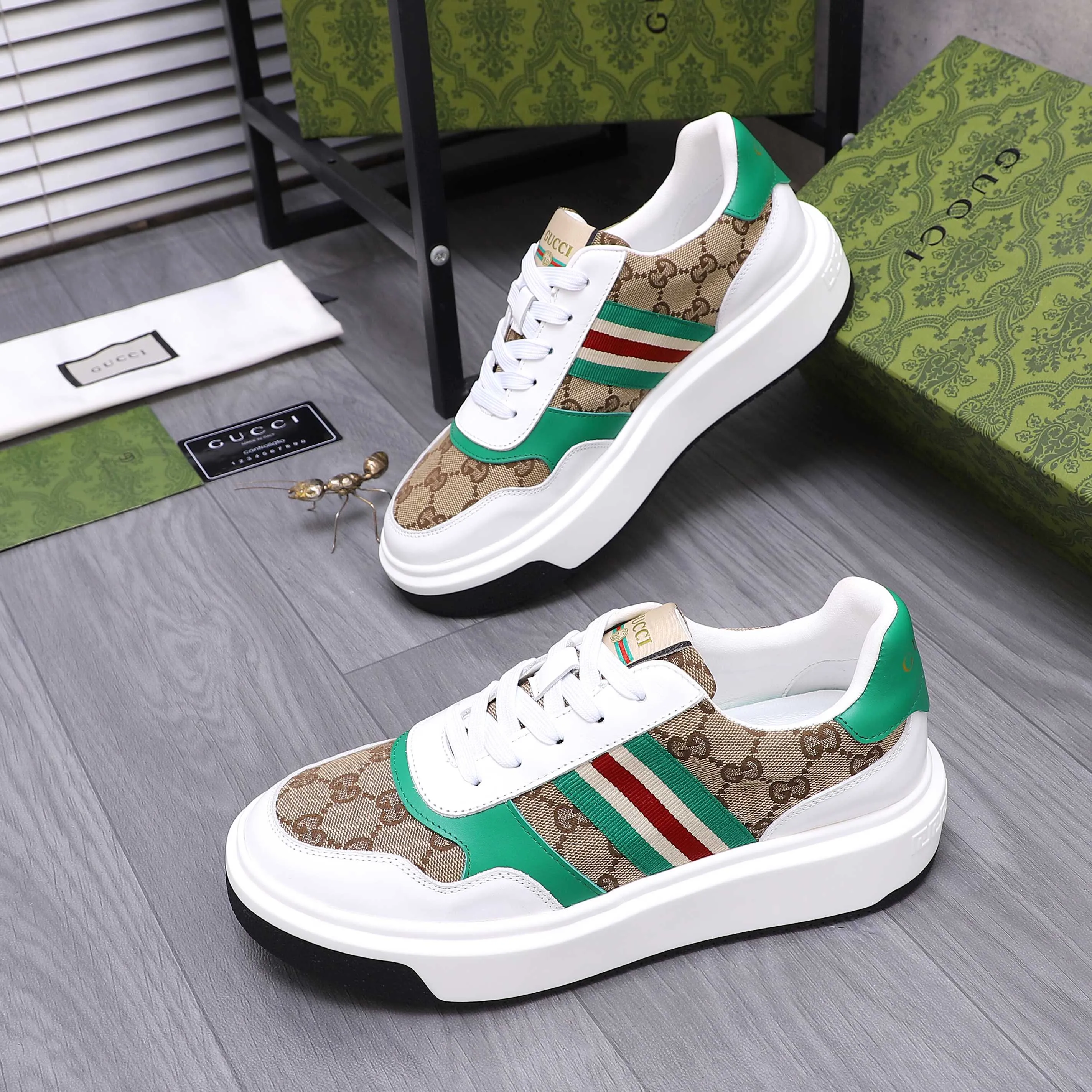 Men's shoes 💰460 Product trademark: GUCCI "Gucci" men's casual sneakers Regular size: 38-44 Product material: Selected cowhide stitching breathable woven upper Sheepskin lining Rubber outsole